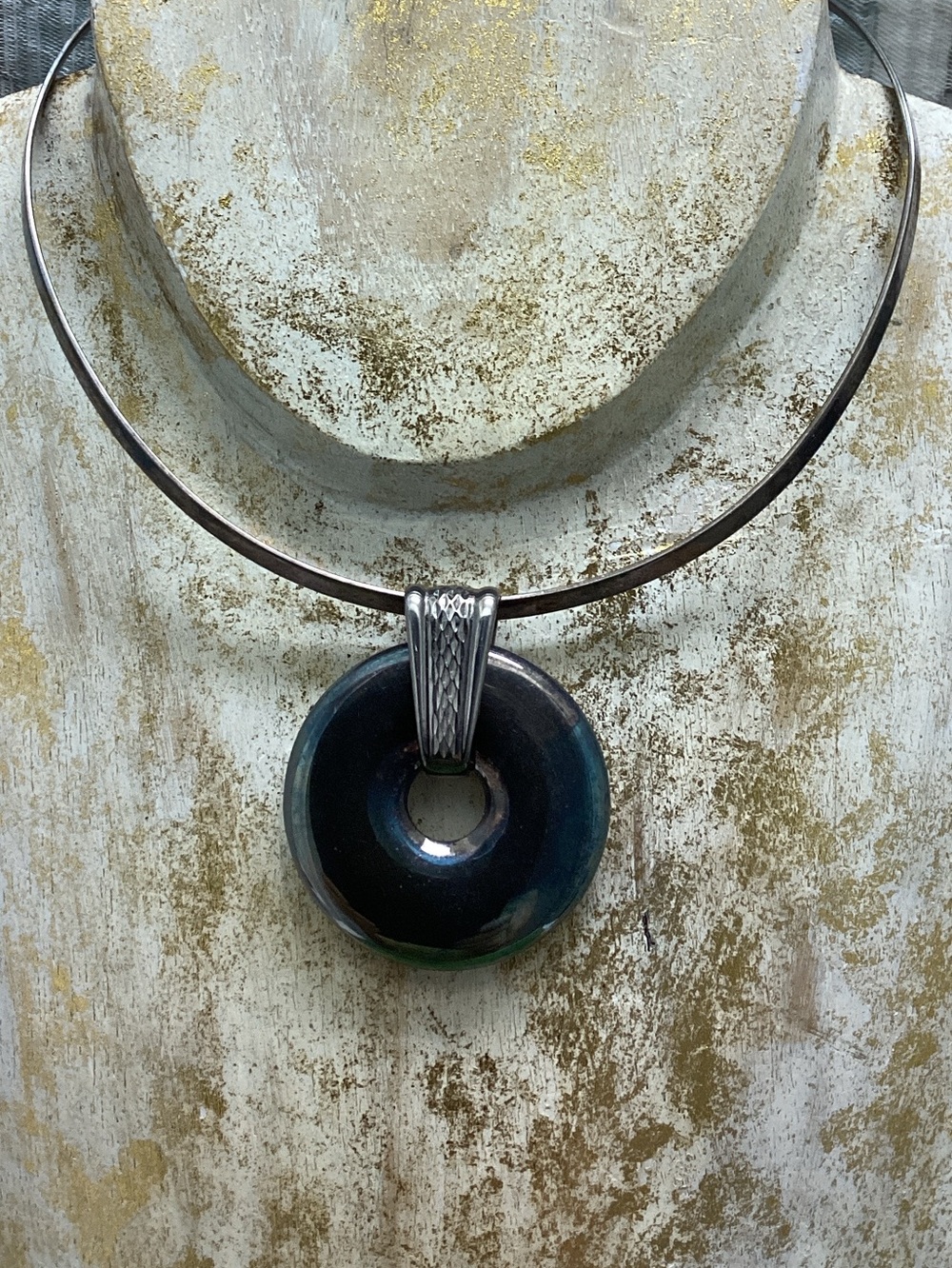 Sterling silver spinner pendant on wire choker Space age Futuristic Modernist - Picture 2 of 6